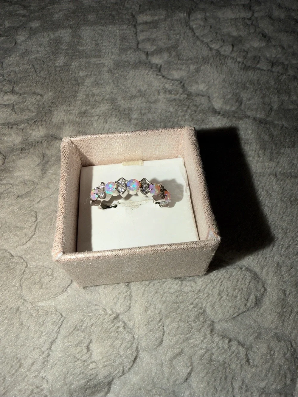 Opal-Cut Crystal Band Ring - Iridescent Pink